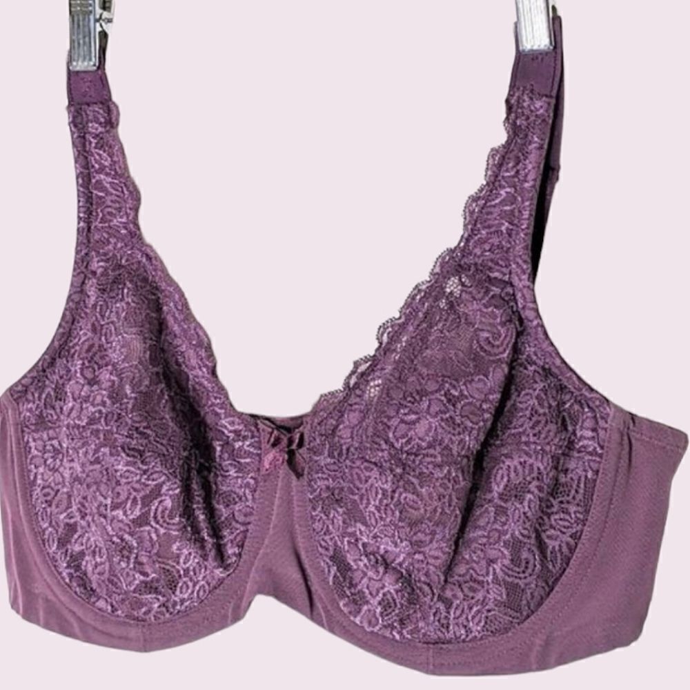 Elila 36E Purple Lace Full Coverage Supportive Bra